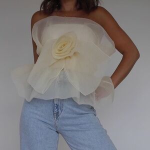 Zara Cream flower rose Blouse organza iconic rare bloggers fave strapless
